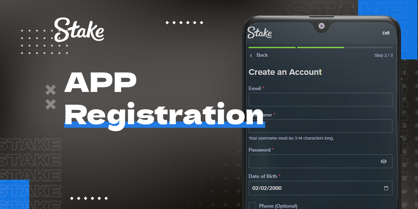 Registration and authorisation in a personal account in the Stake app
