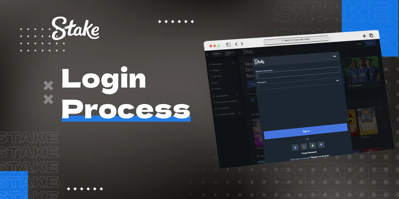 Log in to your personal account on the Stake platform 