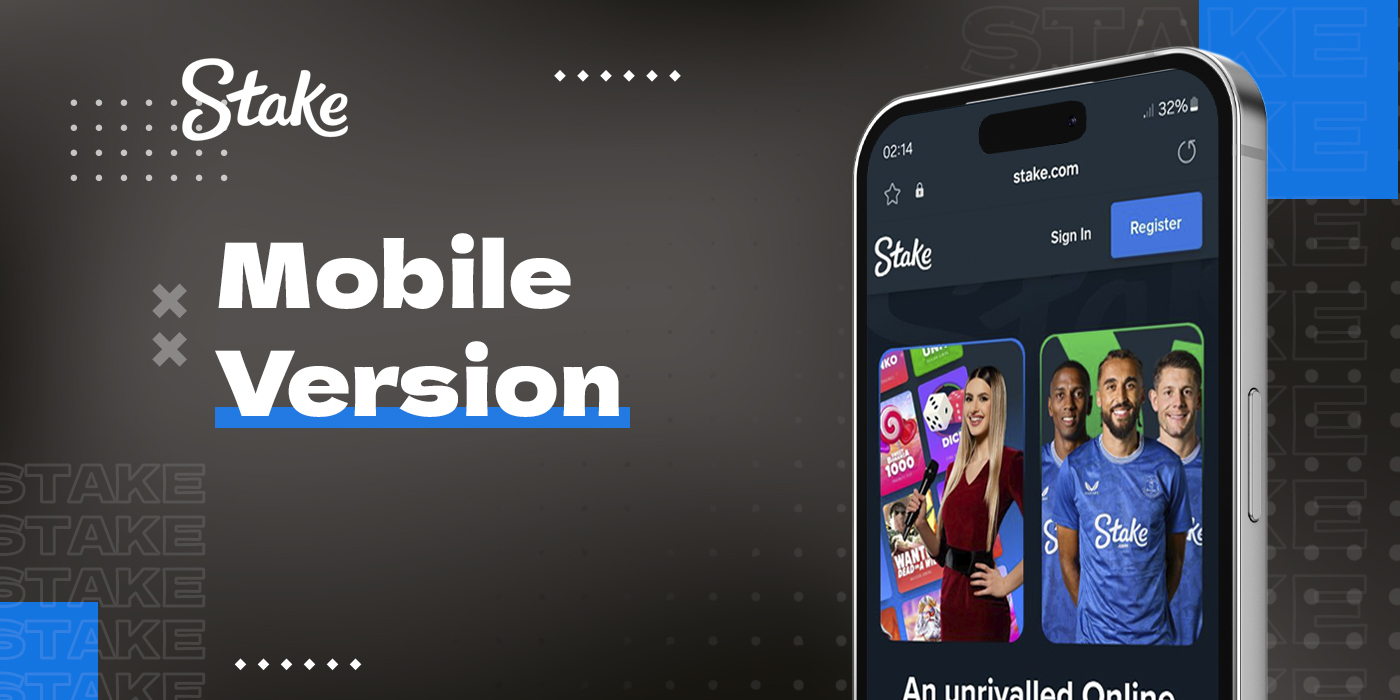 Mobile version of Stake online casino platform